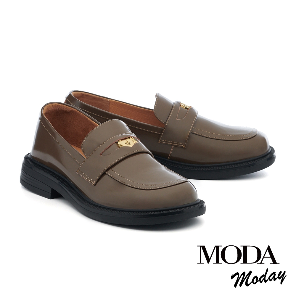 低跟鞋  MODA MODAY 復刻時尚牛油皮金屬便士樂福低跟鞋－棕