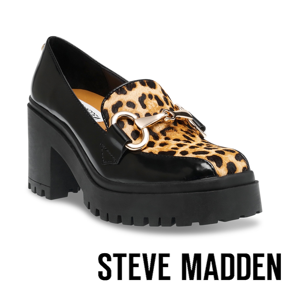 STEVE MADDEN-GET BACK 馬銜釦豹紋拼接厚底樂福鞋-豹紋