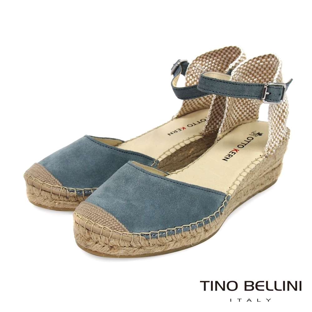 Tino Bellini西班牙進口麻編楔型繫踝涼鞋_藍