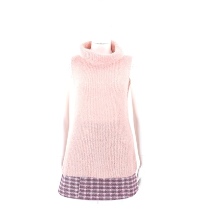 MARELLA-Monochrome CORINTO 針織亮蔥粉色羊駝毛混紡反摺高領無袖毛衣 背心