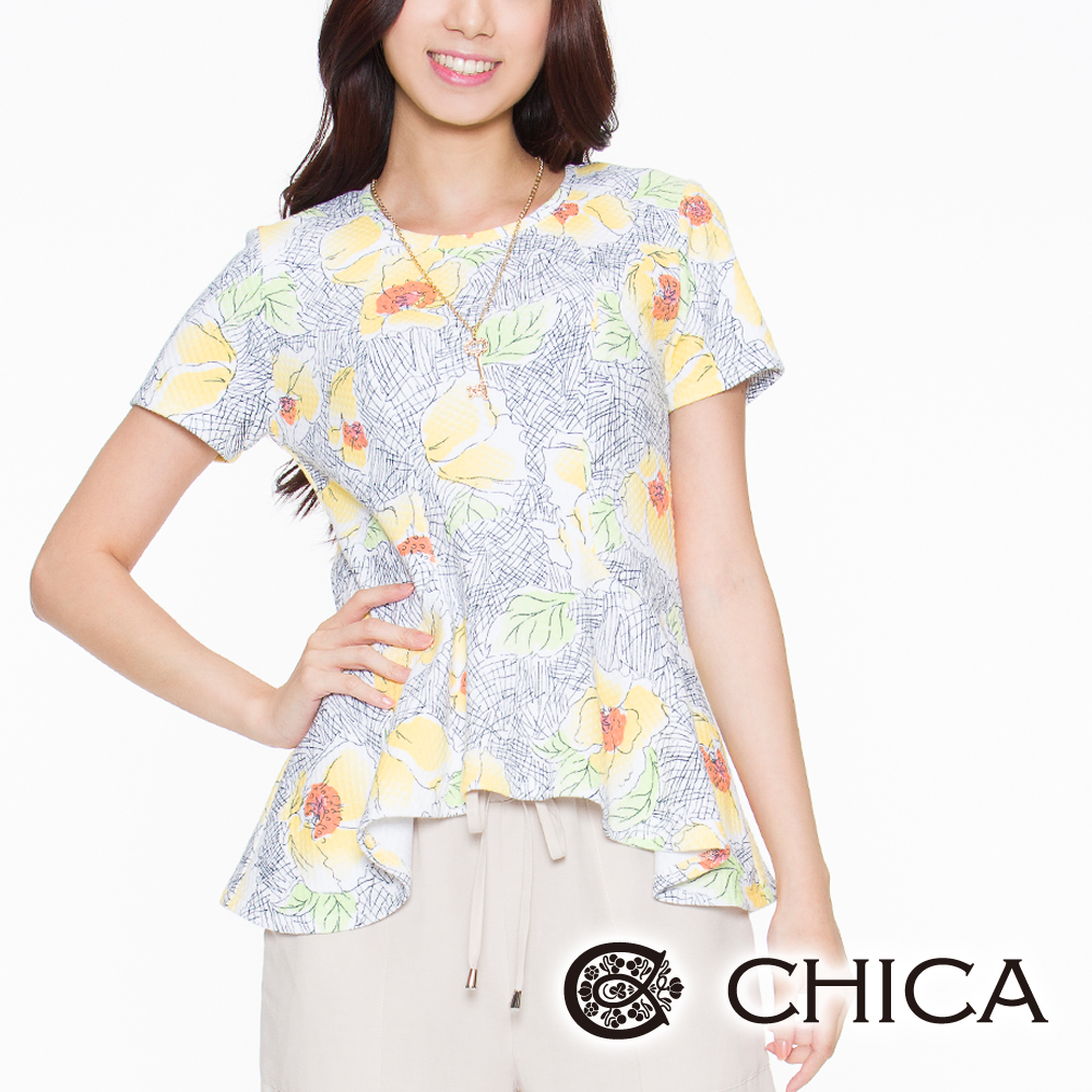 CHICA 塗鴉花卉短袖上衣(2色)