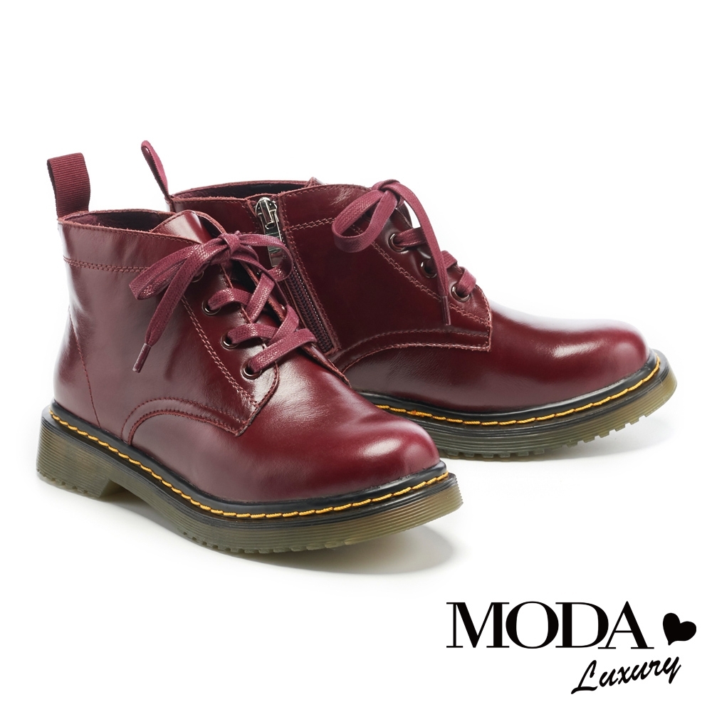 短靴 MODA Luxury 簡約率性綁帶馬汀厚底短靴－棗紅