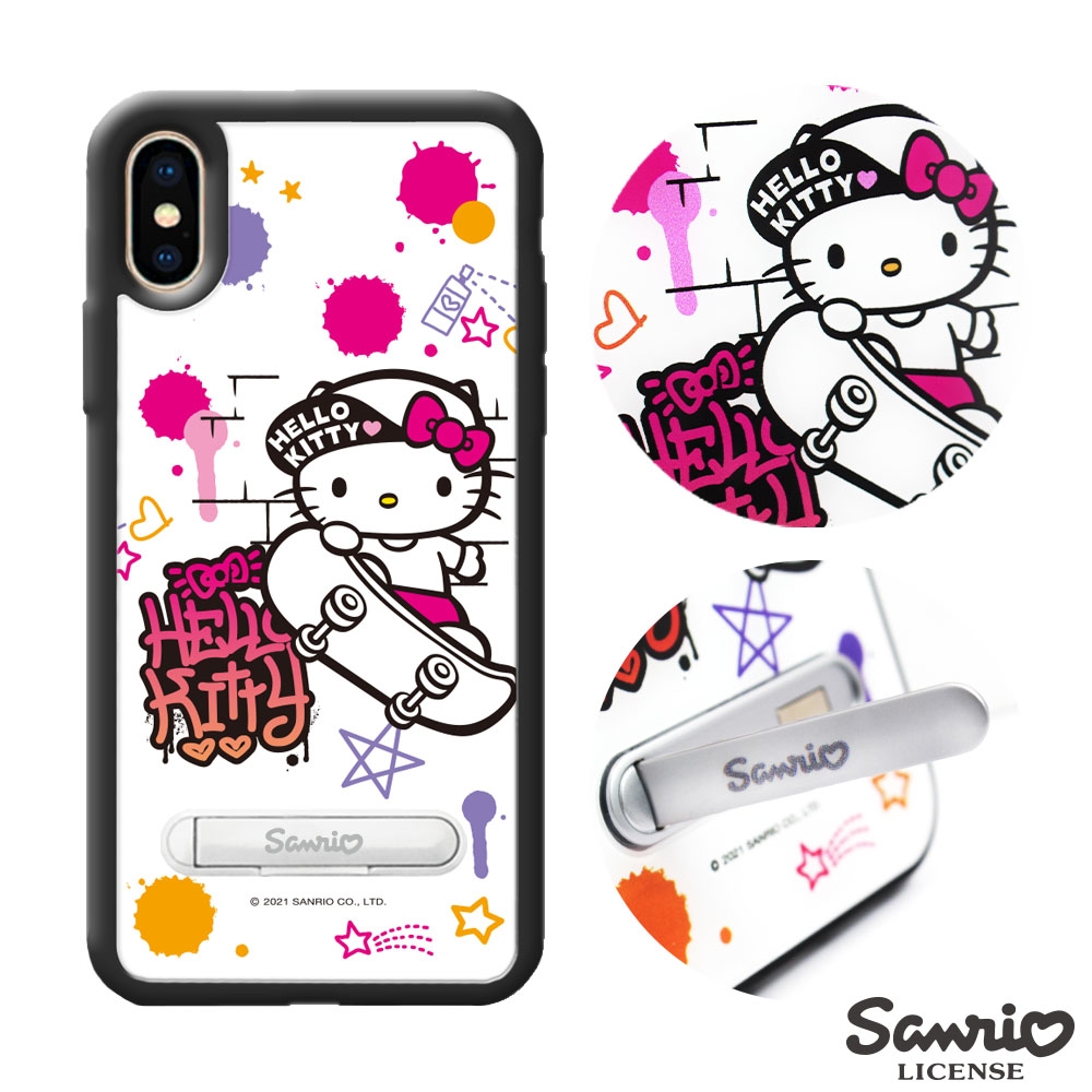 三麗鷗 Kitty iPhone XS Max 6.5吋減震立架手機殼-滑板凱蒂