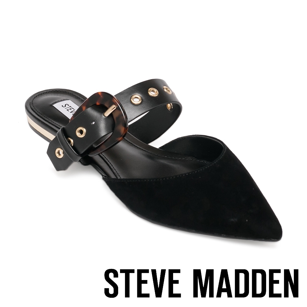 STEVE MADDEN-EDELINA 麂皮一字帶尖頭平底女鞋-黑色