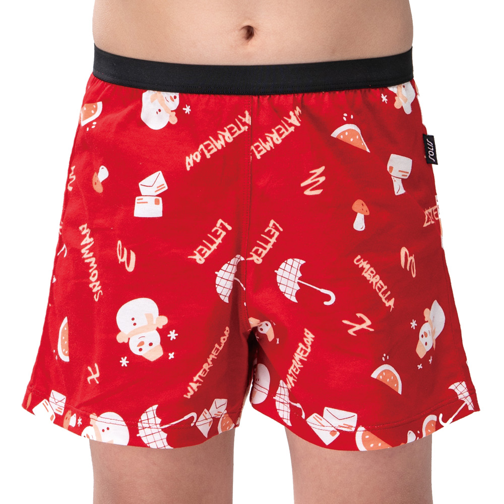 SOLIS 歡樂雪人系列120-150寬鬆印花四角男童褲(卡宴紅)