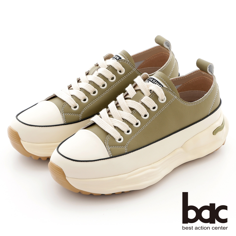 【bac】輕量化厚底台真皮綁帶休閒鞋-綠色