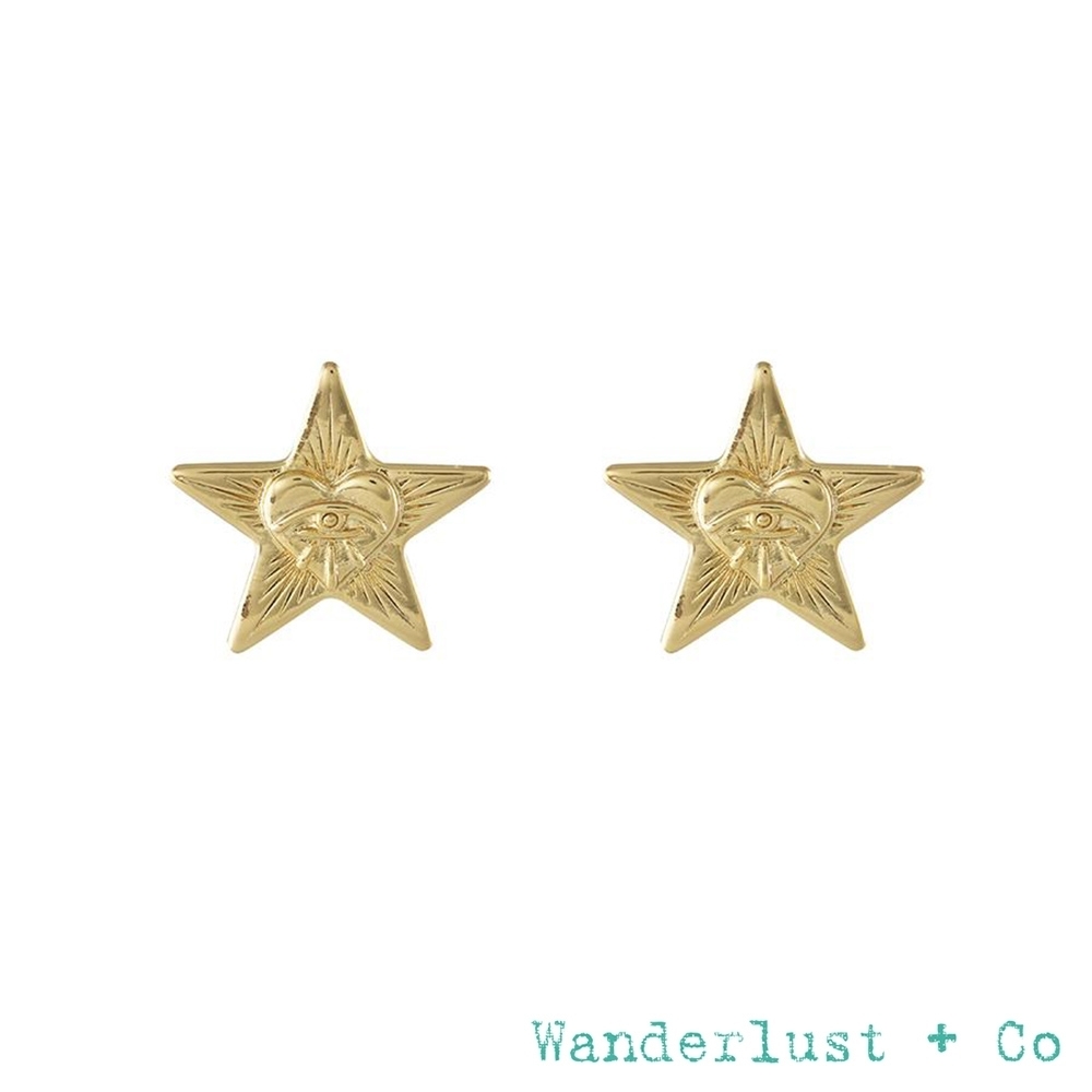 Wanderlust+Co 光芒四射鍍14K金星星耳釘