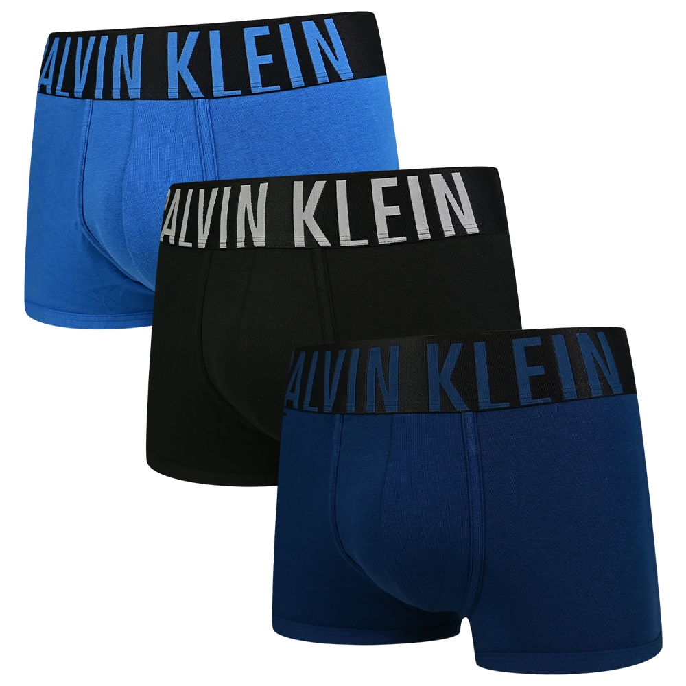 Calvin Klein Intense Power 男內褲 高彈性棉質寬版腰帶 短版合身四角褲/CK內褲-藍、灰、湛藍  三入組