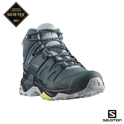 官方直營 Salomon 女 X ULTRA 4 Goretex 中筒登山鞋 觀星藍/碳黑/石頭藍