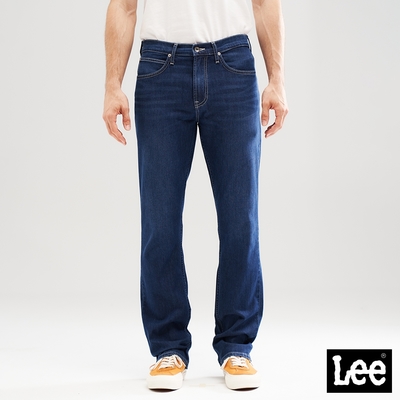 Lee 男款 涼感 743 素面中腰舒適直筒牛仔褲 中深藍洗水