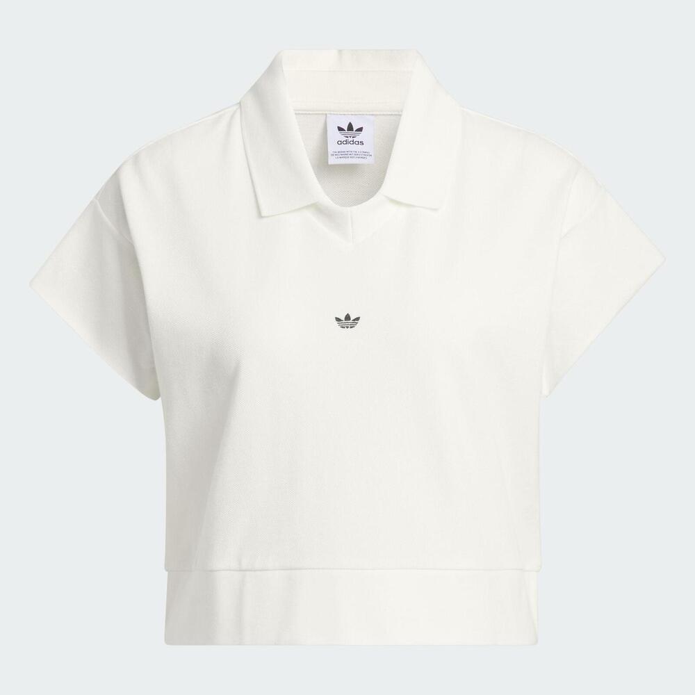 Adidas OG Polo Shirt [IJ5224] 女 POLO衫 短袖 短版 上衣 亞洲版 休閒 羅紋 白