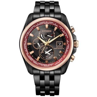 CITIZEN 星辰錶 台灣25周年限定 光動能電波計時手錶(AT9124-88E)-44mm-咖啡面鋼帶