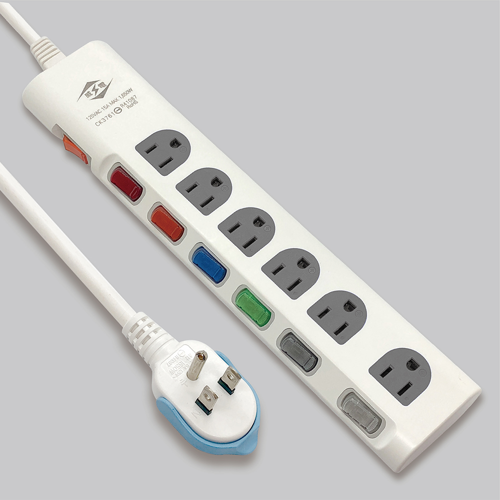 【超值十入組】威電牌 7開6座6尺延長線CK-3761-6