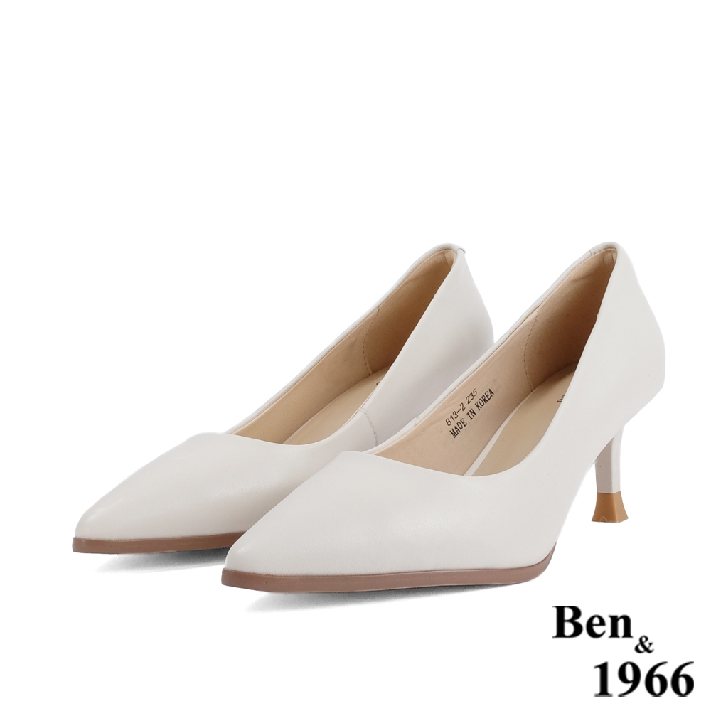 Ben&1966高級頭層羊皮經典尖頭高跟鞋-米白(218263)