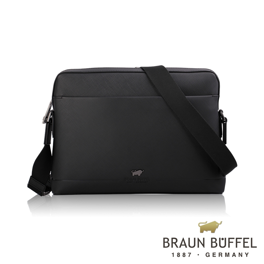 【BRAUN BUFFEL 德國小金牛】台灣總代理 格瑞克 橫式斜背包-黑色/BF338-62-BK