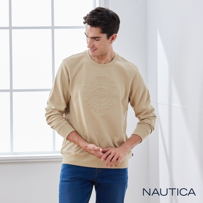 Nautica 男裝 品牌文字LOGO立體壓紋大學T-卡其