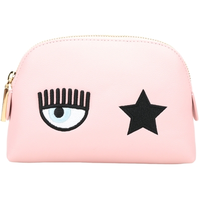 Chiara Ferragni Eye Star 眨眼星星刺繡荔紋皮手拿包(粉色)