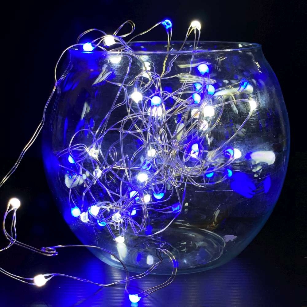 摩達客 50燈LED大頭銅線燈串藍白光-USB電池盒兩用充電(贈遙控器)浪漫星星燈聖誕燈串