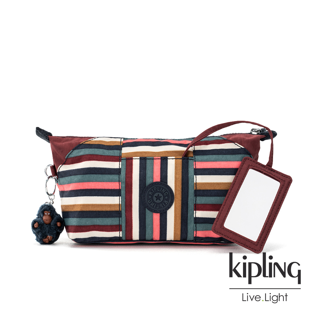 Kipling 繽紛仲夏條紋附隨身鏡化妝包-ART POUCH