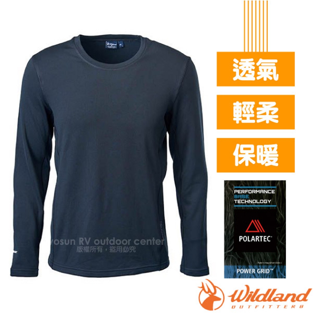 荒野 WildLand 男 超強 Polartec PG 登山型4D彈性圓領超快乾透氣保暖排汗衣_黑