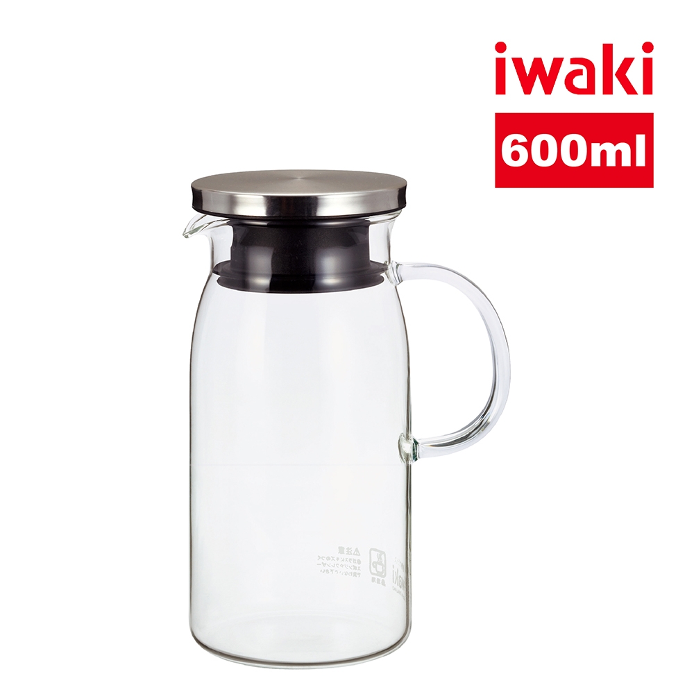 【iwaki】耐熱玻璃不鏽鋼蓋把手冷/熱水壺-600ml