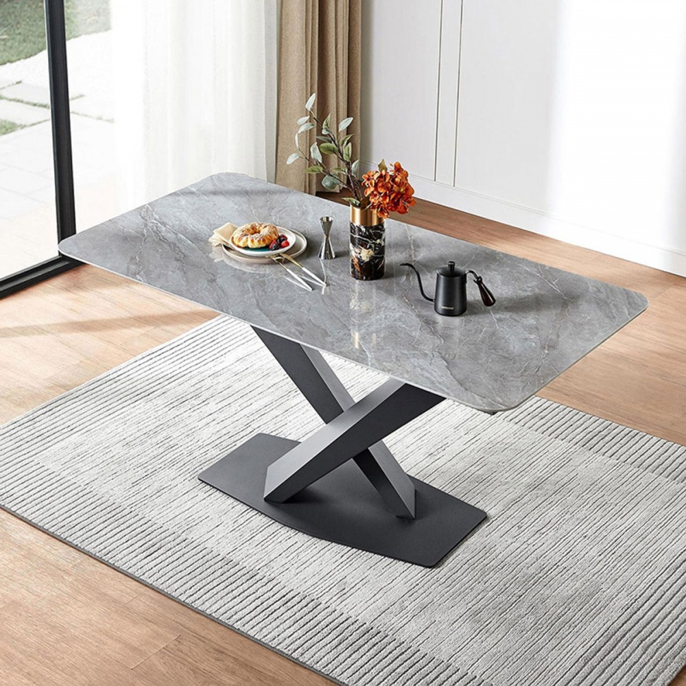 hoi! 林氏木業時尚簡約X腳岩板1.6M餐桌 JI6R-灰色 (H014303563)
