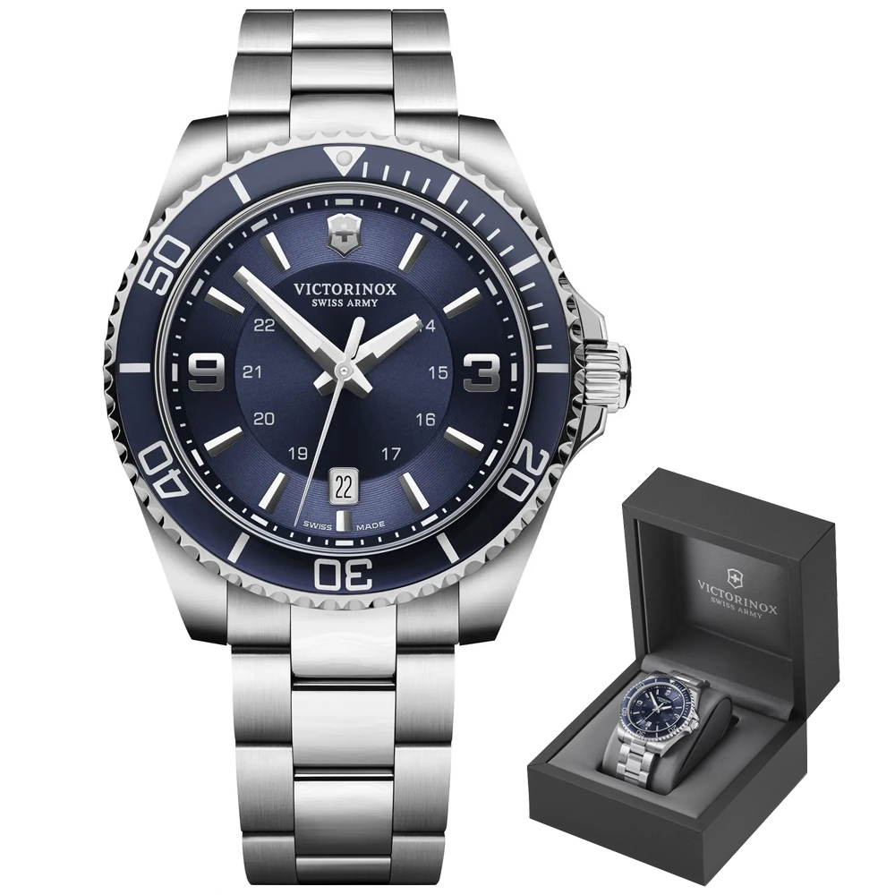 VICTORINOX瑞士維氏 Maverick 潛水石英腕錶-藍 43mm / VISA-242007