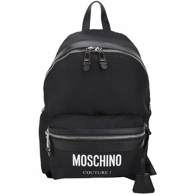 MOSCHINO 字母印花可拆吊飾帆布後背包(黑色)