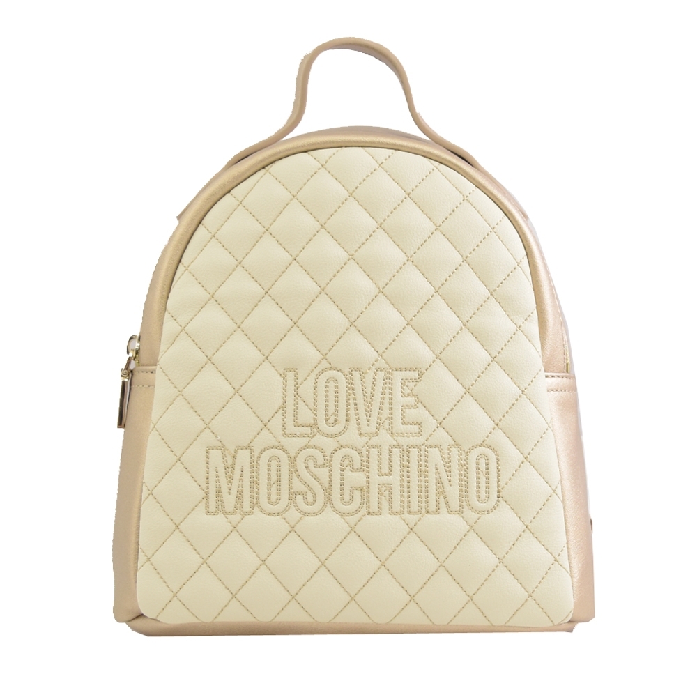 MOSCHINO LOVE系列電繡LOGO菱格紋拉鍊後背包(白)