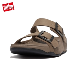 【FitFlop】GOGH MOC MENS BUCKLE LEATHER SLIDES扣環皮革造型雙帶涼鞋-男(灰褐色)