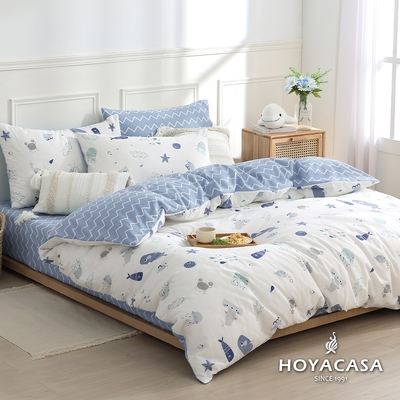 HOYACASA 100%精梳棉單人兩用被四件式床包組-海底探險(天絲入棉30%)