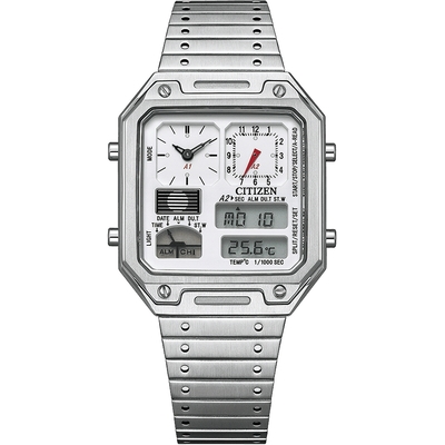 CITIZEN 星辰 Thermo Sensor 80年代復古設計手錶 指針/數位/溫度顯示 迎春好禮 JG2120-65A
