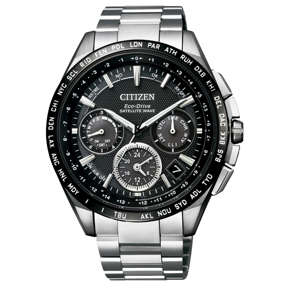 CITIZEN Eco-Drive  宇宙航道衛星對時鈦金屬腕錶-黑框銀