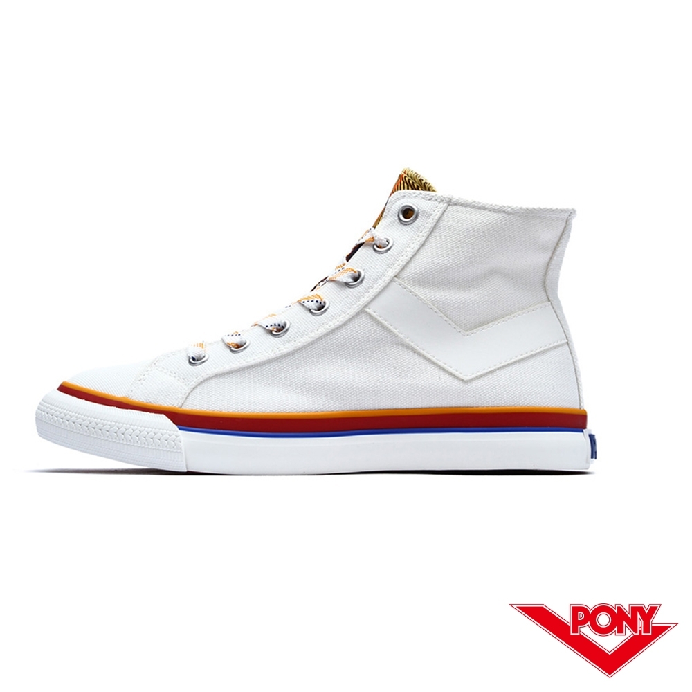 【PONY】Shooter系列 格紋配色高筒帆布鞋 休閒鞋  女鞋 白色