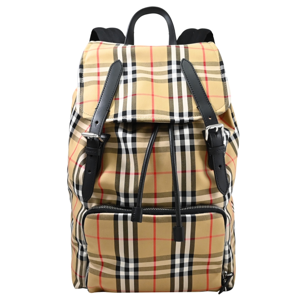 BURBERRY RUCKSACK 經典英倫格紋大容量翻蓋束口後背包(卡其/黑)