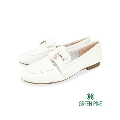 GREEN PINE水鑽鞋釦抓皺平底鞋米色(00310912)