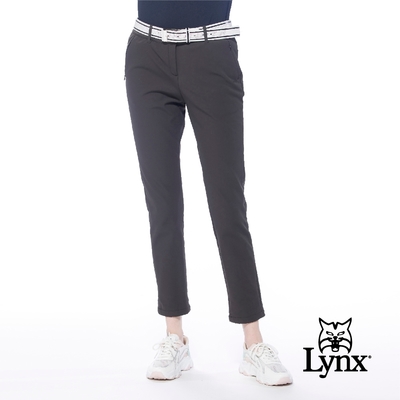 【Lynx Golf】korea女款隱形拉鍊口袋減頭剪接設計平口休閒九分褲-深卡其色
