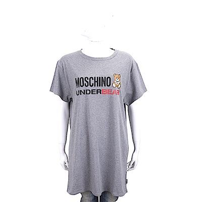 MOSCHINO Underbear 字母泰迪熊寶寶灰色棉質長版短袖T恤