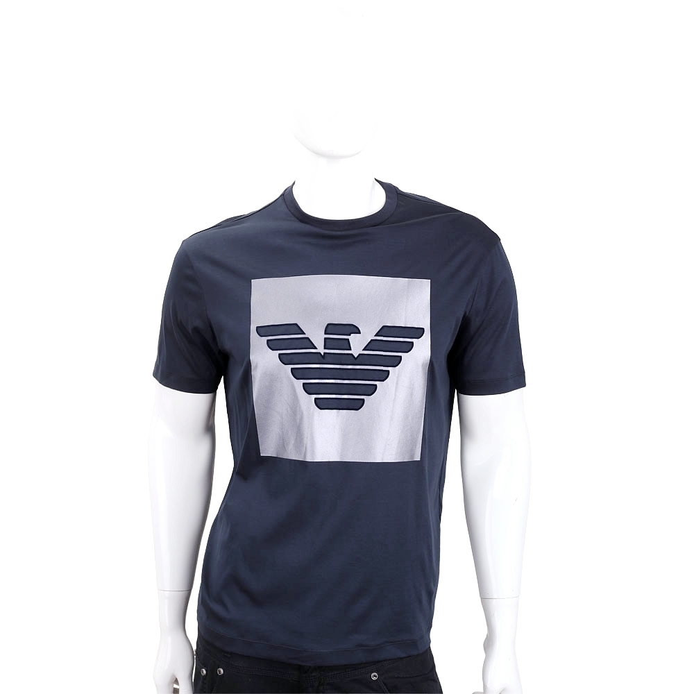 Emporio Armani 植絨老鷹標誌藏藍色短袖T恤(男款)