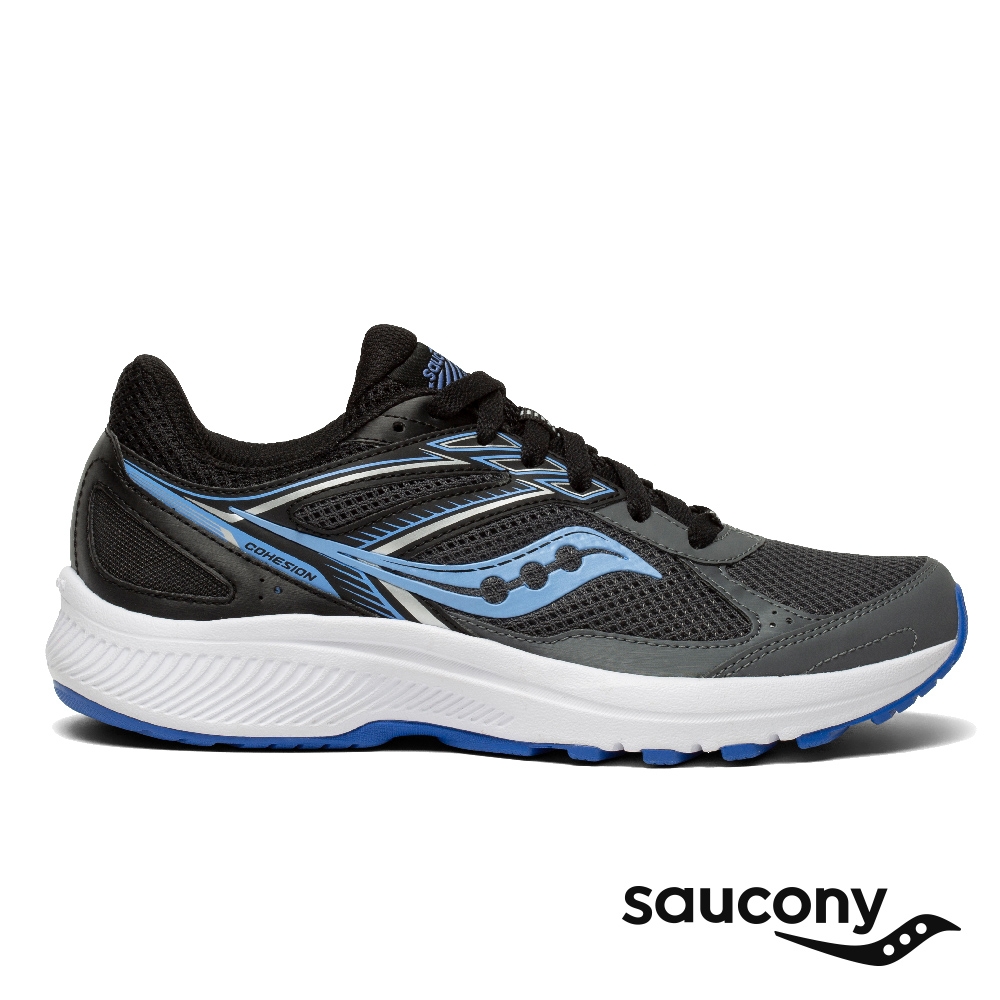 【SAUCONY 索康尼】慢跑鞋/運動鞋/休閒鞋/女鞋 緩衝避震 原廠貨 COHESION 14(木炭黑藍-SCS10628-8)