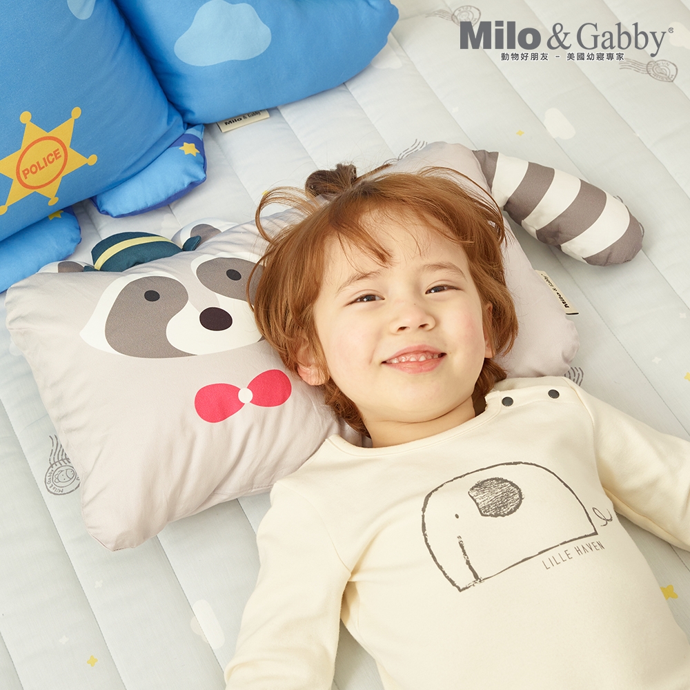 Milo&Gabby 動物好朋友-超細纖維防蹣抗菌mini枕心枕套組(Ami紳士浣熊)