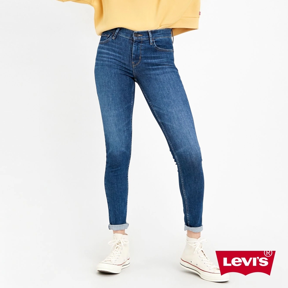 Levis 女款 710 中腰超緊身窄管 超彈力牛仔褲 深藍微刷白