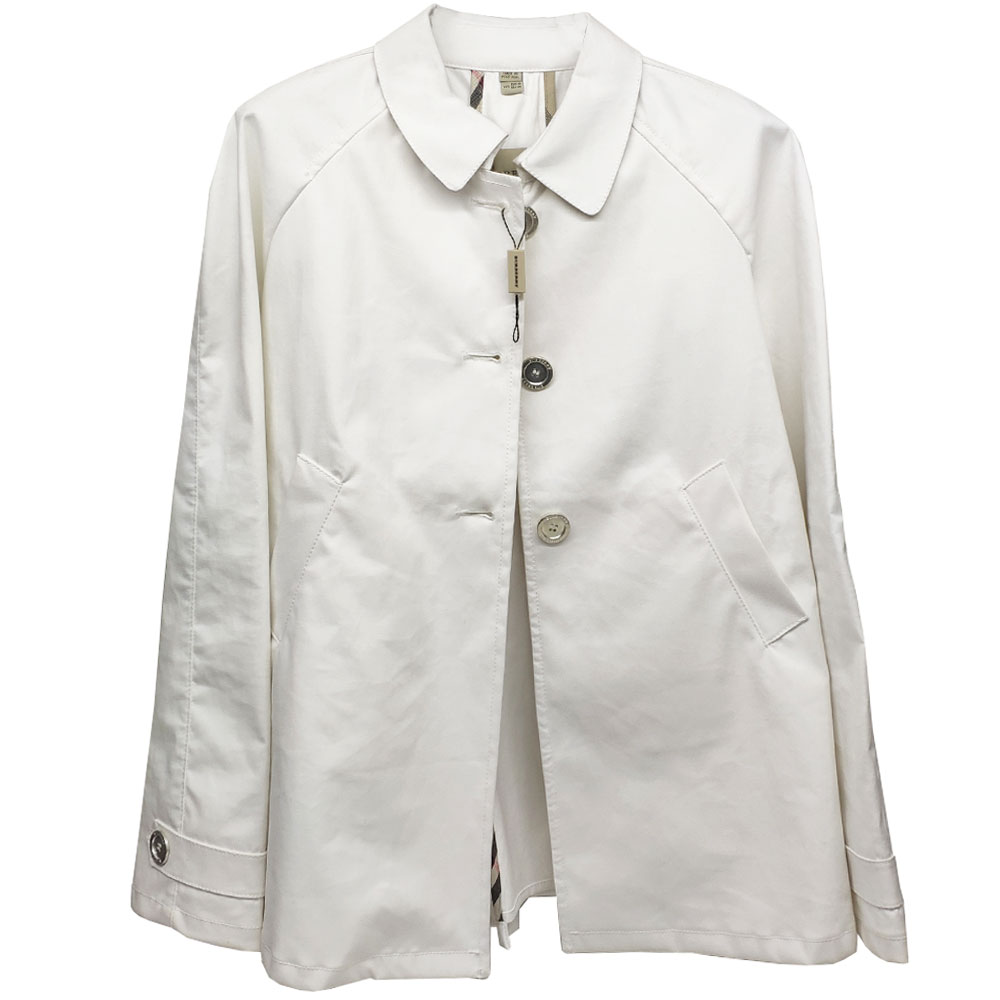 BURBERRY 葡萄牙製經典棉質傘狀風衣外套(白)展示出清