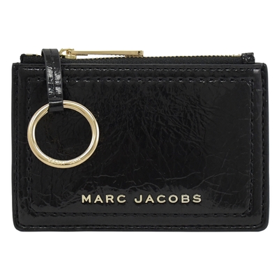 MARC JACOBS 金屬LOGO 3卡漆皮設計鑰匙吊環零錢包(黑)