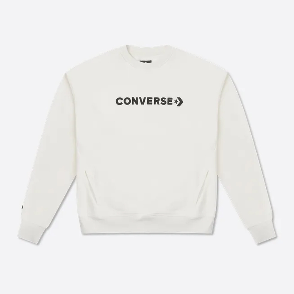 CONVERSE WORDMARK BIG LOGO BOYFRIEND CREW 長袖上衣 大學T 女 奶白色-10026159-A04