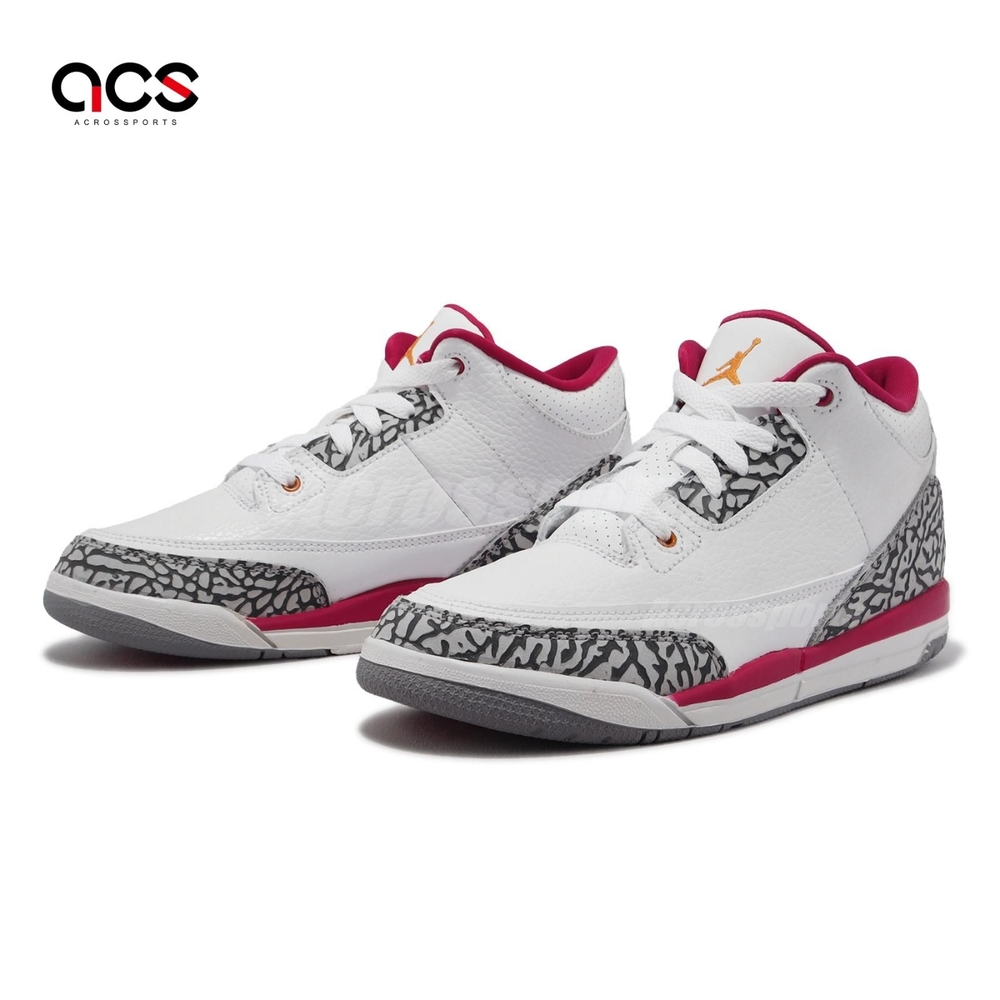 Nike 童鞋Air Jordan 3 Retro PS 中童小朋友3代親子鞋喬丹白紅爆裂紋