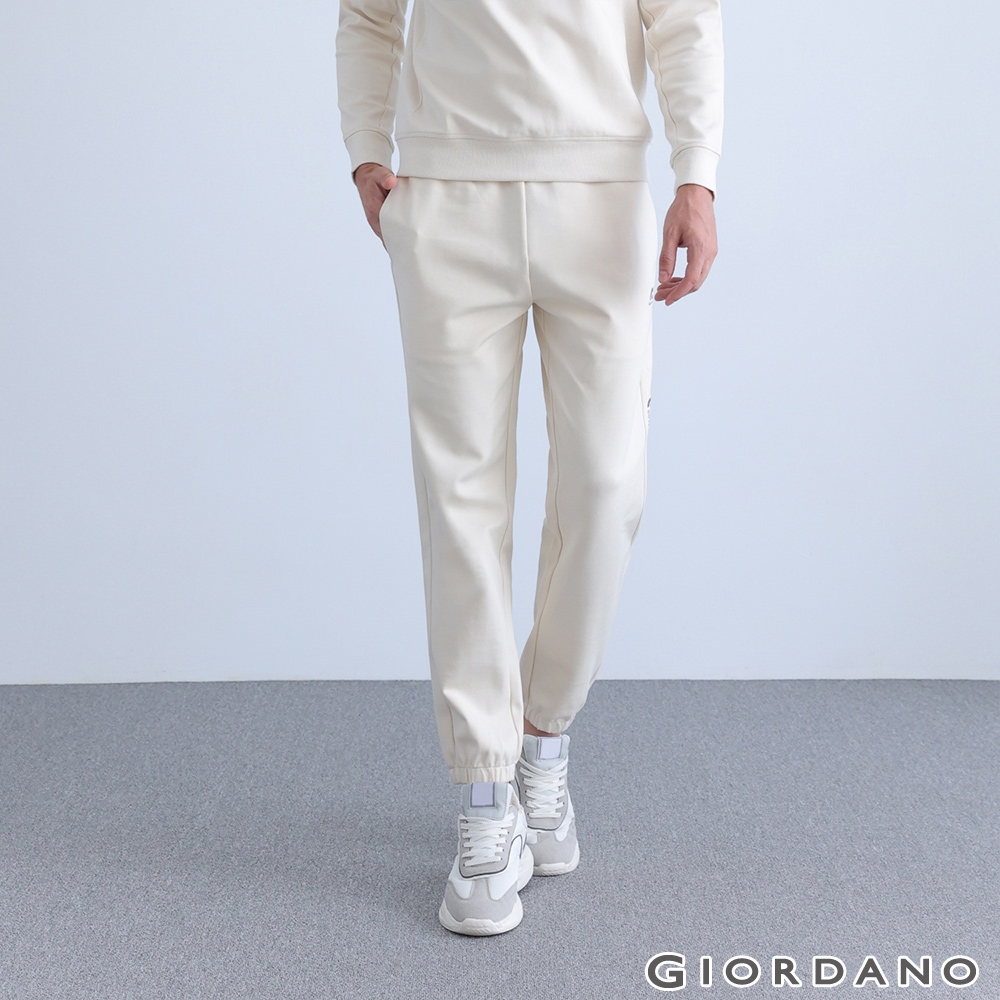 GIORDANO 男裝G-MOTION四面彈雙面針織拼接束口褲 - 01 奶酪白