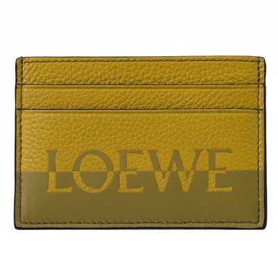 LOEWE 小牛皮拼接LOGO設計簡約4卡隨身卡片夾(橄欖色/赭黃色)