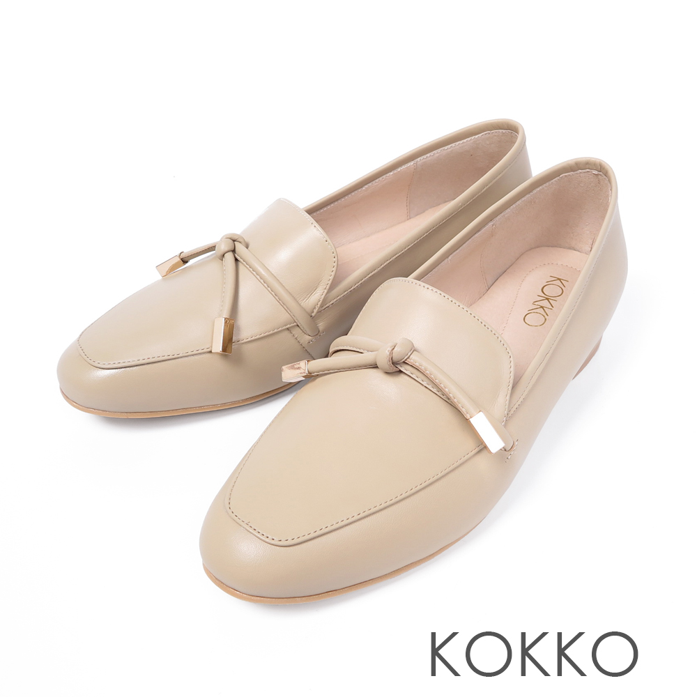 KOKKO - 倫敦旅人透氣真皮方頭鞋-美膚米
