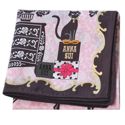 ANNA SUI 魔女之家可愛黑貓品牌字母LOGO帕領巾(粉紅色系)